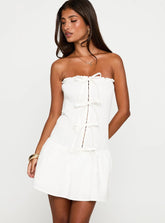 Think And Smile Strapless Tie Detail Playsuit White